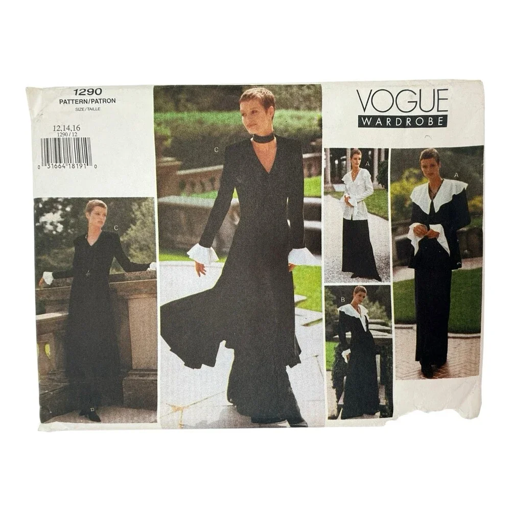 VTG 1993 Vogue Sewing Pattern Womens Jacket Dress Top & Pants Sz 12-14-16 #1290